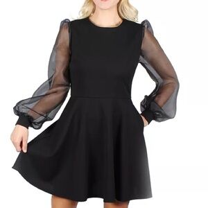 Midnight Doll Black Whimisgoth Witchy Long Illusion Sleeves Mini Dress Size M